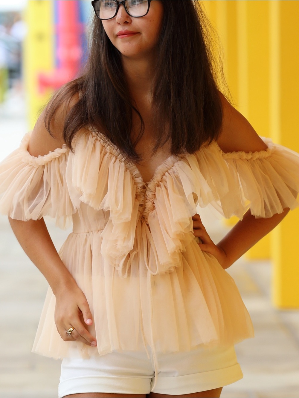 Simple Girls Ruffle Tulle Dress in Nude Pink